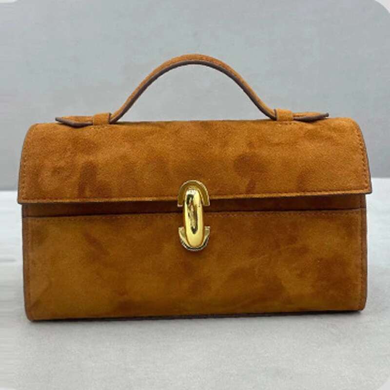 Genuine Leather Small Square Bags For Women Designer Handbag Purses 2024 New In Vintage Frosted Suede Simple Ladies Tote