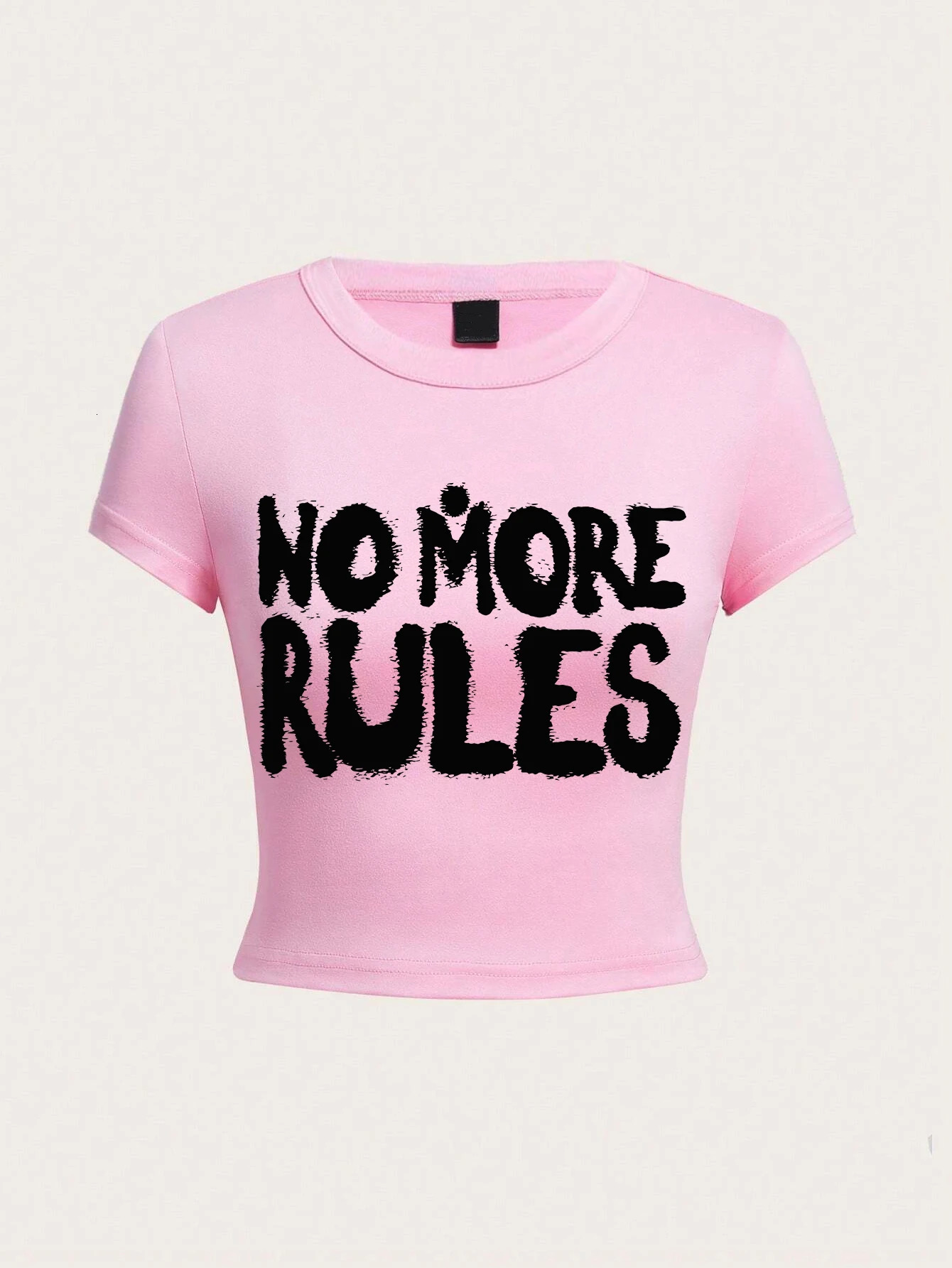 Y2K Woman Crop Tops No More Rules Prints Short Sleeve High Elastic Viscose T-Shirt Soft O-Neck Tees Summer Street Female Clothes 250320
