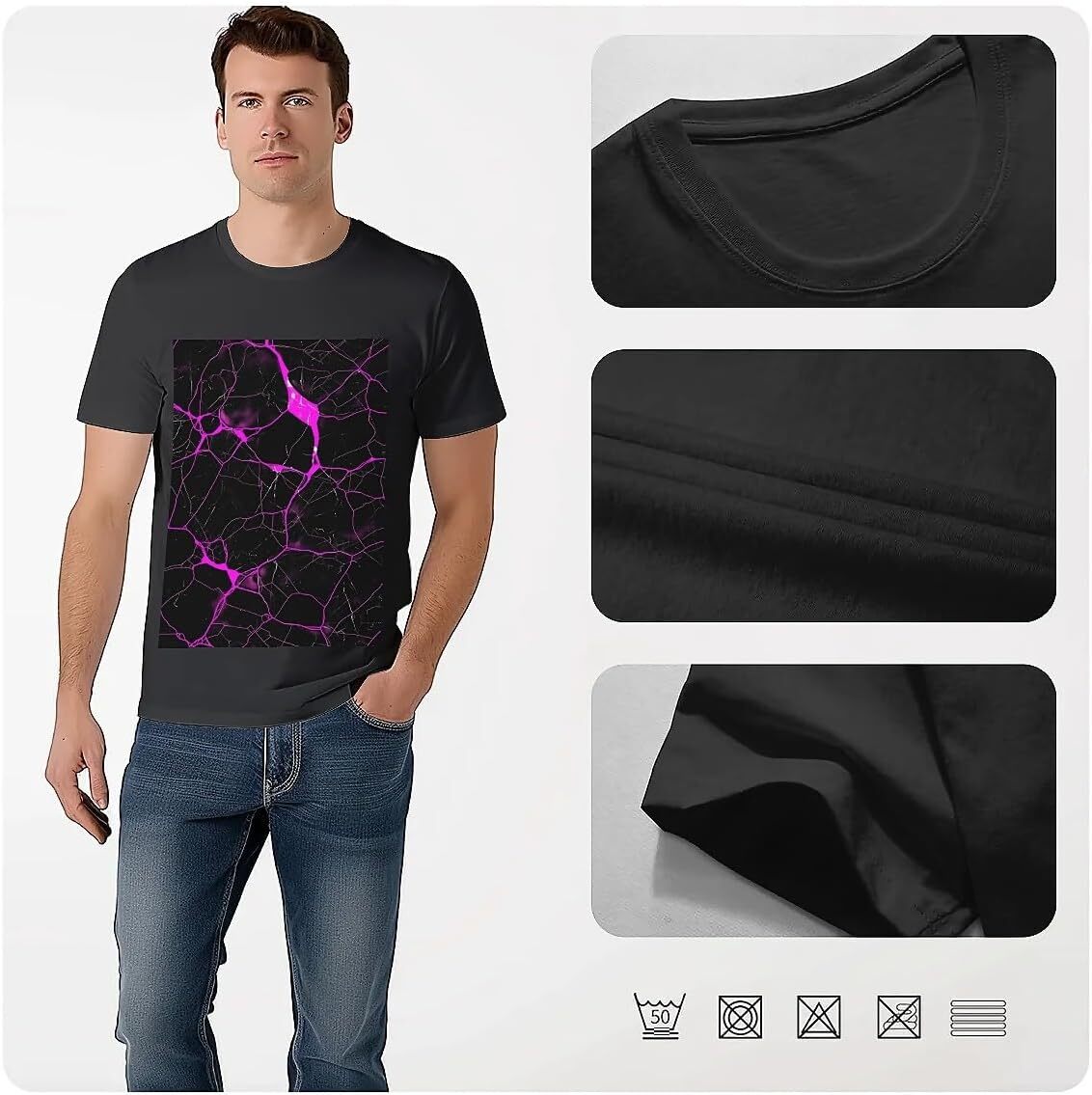 T shirt for Mens Mens Novelty T-Shirts Graphic 2D Print Summer Short Sleeve Black Neon Pink Cracks Shirts Tshirt Graphic Tee Casual Tops Clothes Short
