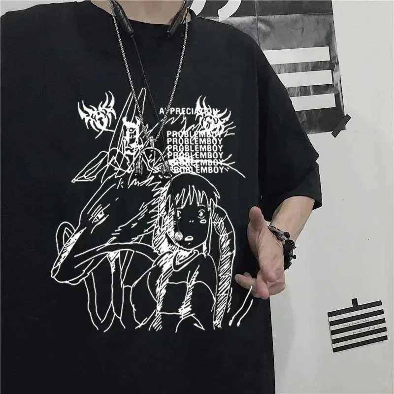 Gothic Devil Punk Printed Black T-shirt Harajuku Men and Women Y2K Top Summer Oversized Retro Street ClothingT250320