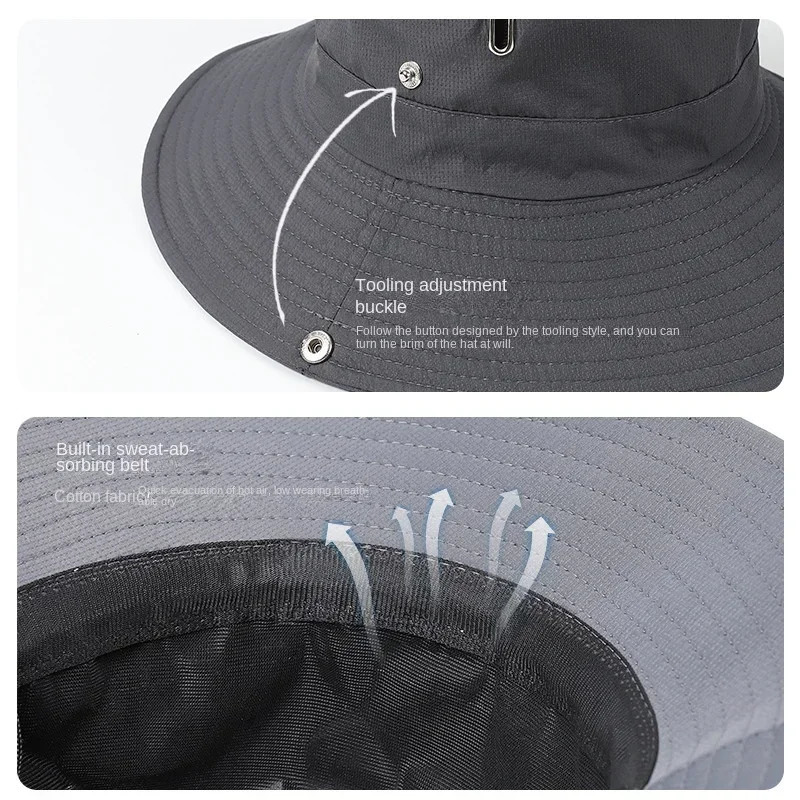 Summer Bucket Hat for Men Fisherman Cap Fishing Outdoor Sunshade Big Brim Sunscreen Riding Hiking Suncreen Sunhat 250320