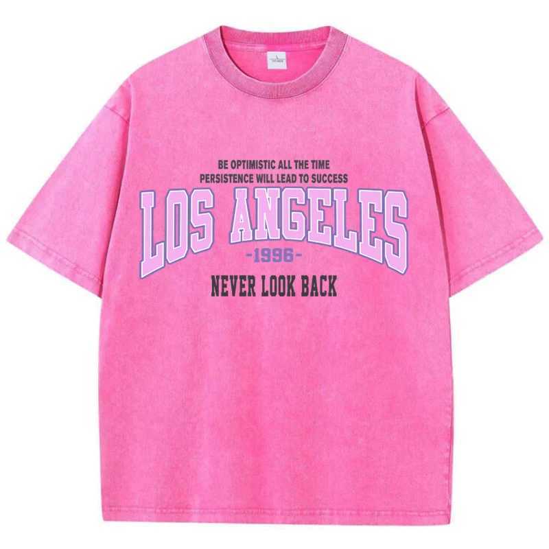 Womens cotton washed T-shirt trend loose T-shirt Los Angeles 1996 printed short sleeved summer street womens clothingT250320
