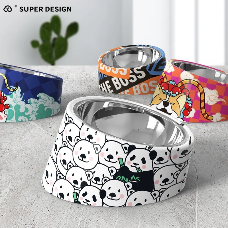 HuPu supplies, pet cat bowl, dog double-layer stainless steel food bowl
