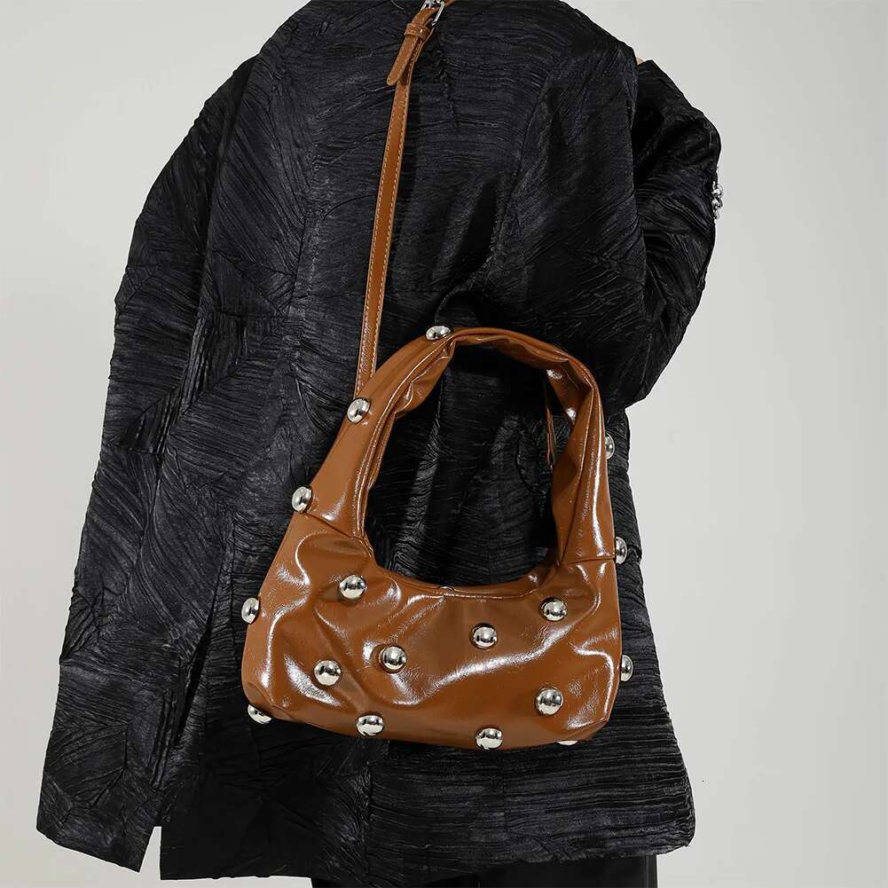Women PU Rivet Shoulder Stylish Crossbody Adjustable Strap Trendy Underarm Fashion Tote Handbag Outdoor Travel Bag