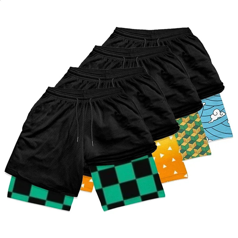 2in1 mens sports and fitness shorts fashionable 3D printed with pockets quick drying elastic summer running 250312