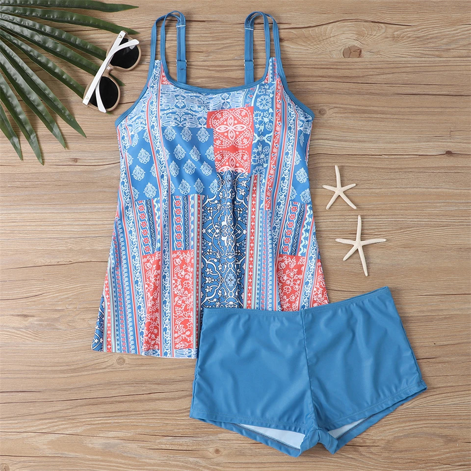 Floral Printed Tankini Set Women 2024 Two Piece Swimsuit Short High Waist Swimwear Female Bathing Suit Beachwear Swimming Summer 250319