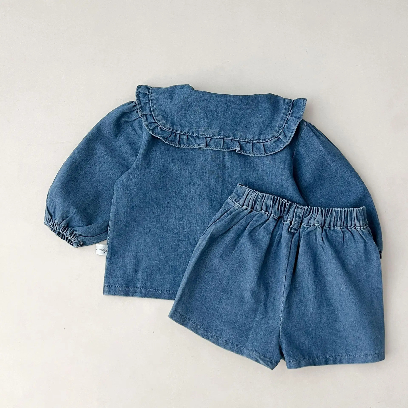 Childrens clothing Cool denim collar short sleeved jacket and skirt baby summer childrens girls aged 2 to 7 250319
