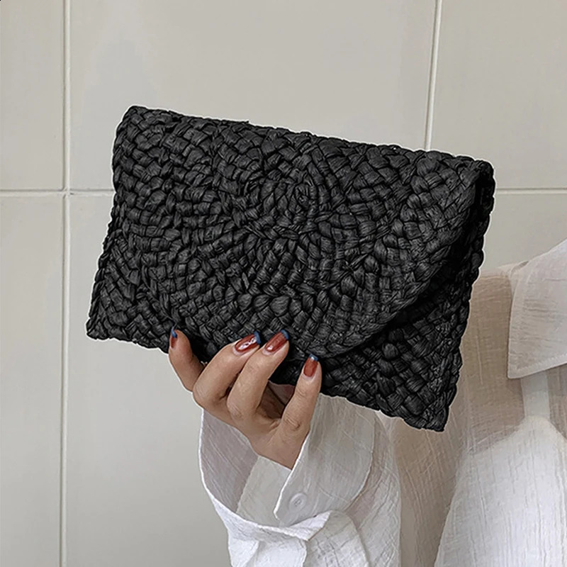 Women Fashion Flap Envelope Bags Summer Beach Bag Handmade Wallet Straw Knitted Handbag Lady Coin Phone Long Purse Clutches 250317