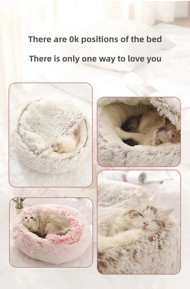 Autumn and Winter soft plush pet bed warm cold comforter nest Shell cat semienclosed 250312