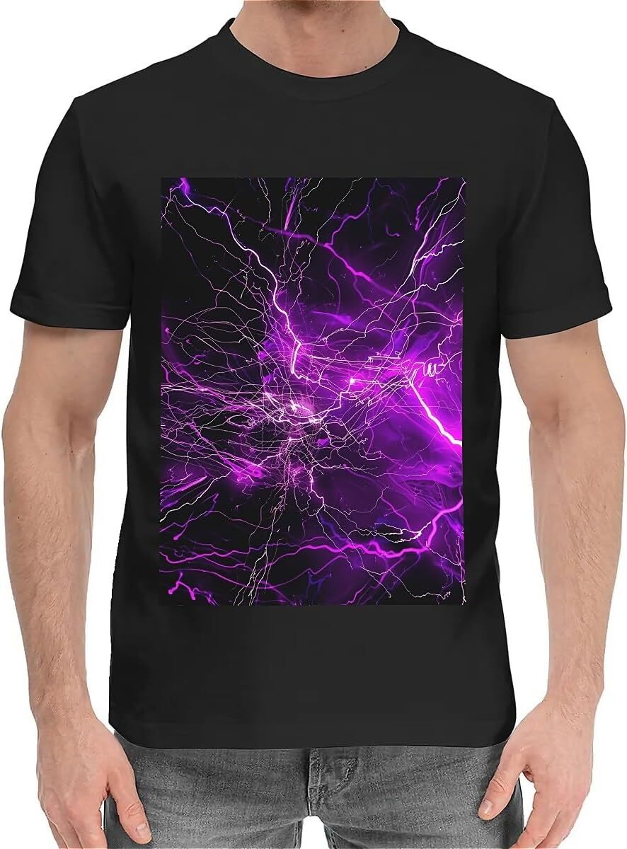 T shirt for Mens Mens Novelty T-Shirts Graphic 2D Print Summer Short Sleeve Abstract Purple Lightning Shirts Tshirt Graphic Tee Casual Tops Clothes Sh