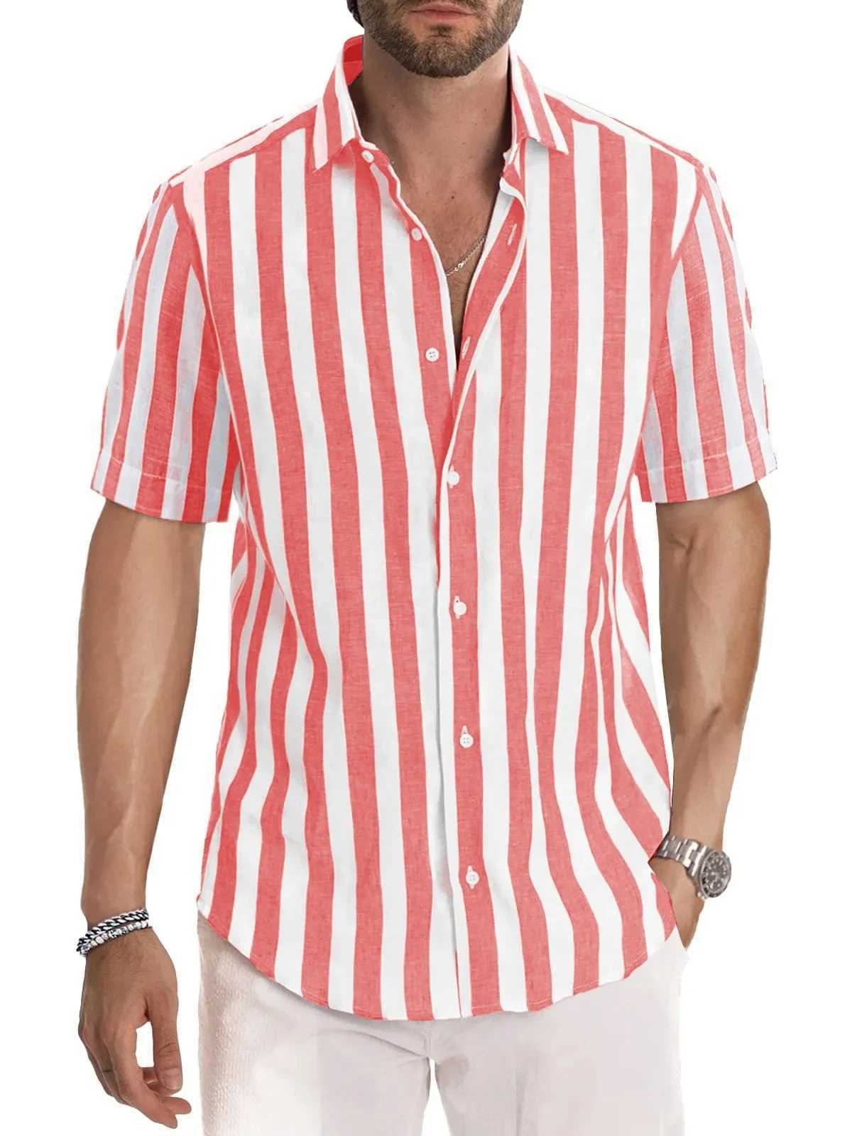 Mens Hawaiian striped shirt casual loose fit breathable beach party 3D M250320