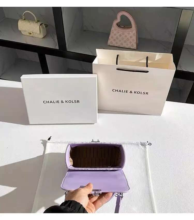 Fashion Purple Color Square Striped Women's Handbag High Quality Textured Leather Casual Lady Purse Crossbody Bag