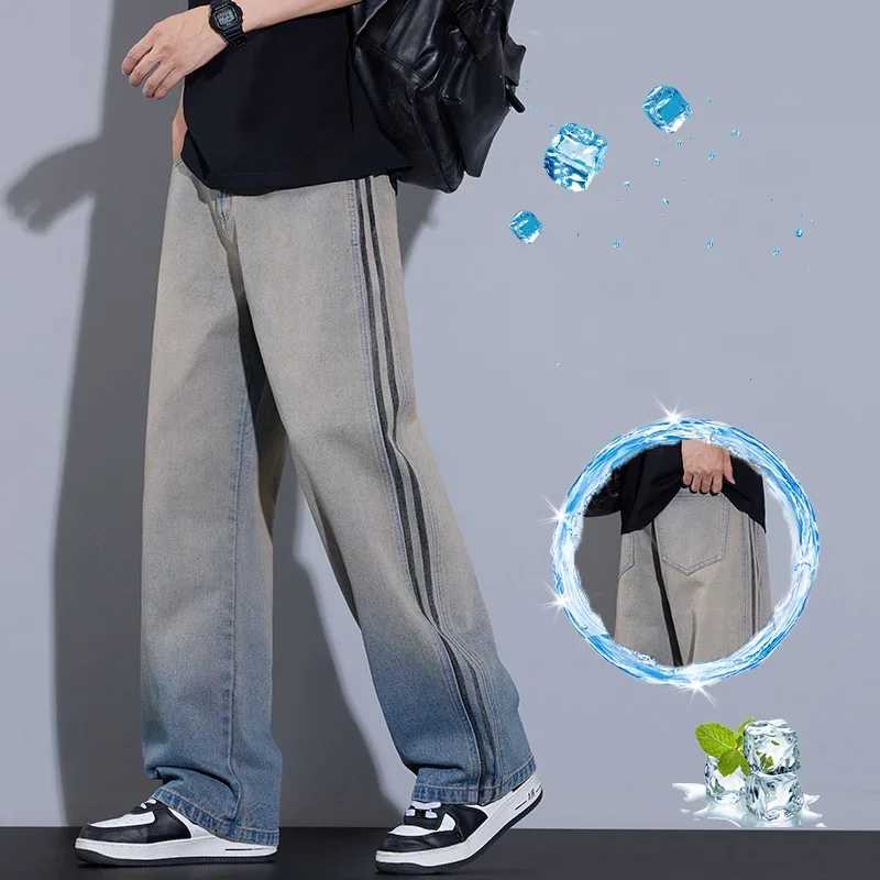 2025 New Mens High Street American Jeans Straight Korean Casual Trouser Fashion Retro Wide Mens Personalized JeansT250319
