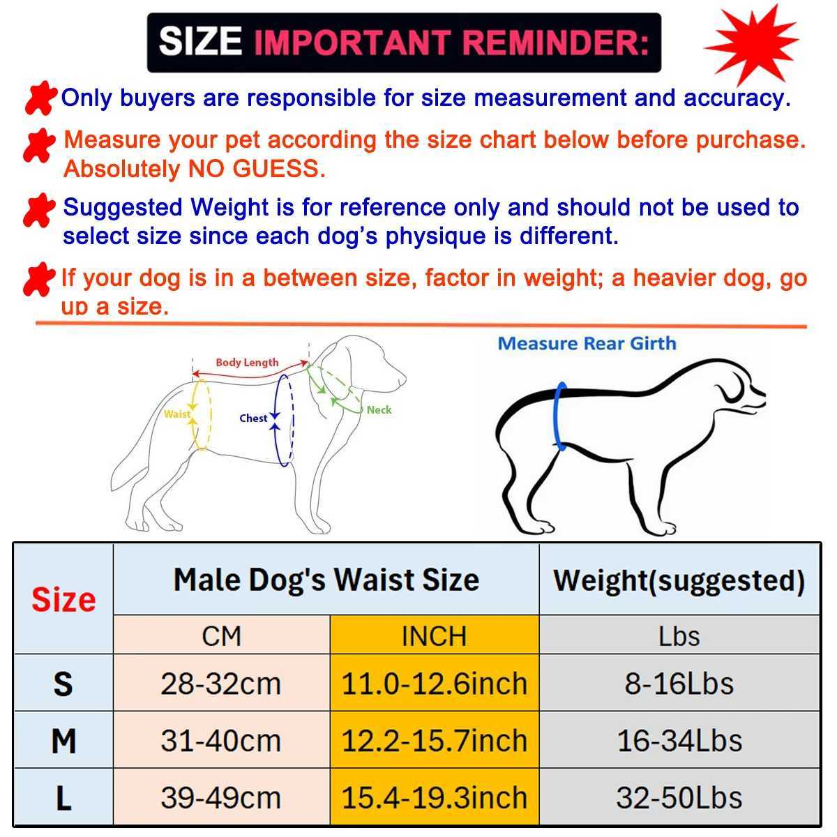 3 Packs Male Dog Reusable Diapers - Leak Proof Belly Band Washable Male Dog Wrap Diaper for Puppy Training and Incontinence Y250320