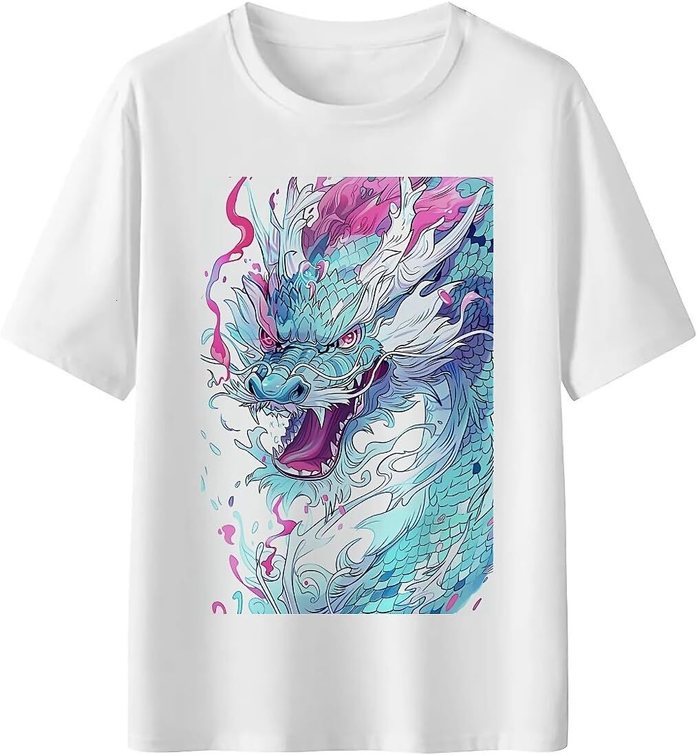 T shirt for Mens Mens Novelty T-Shirts Dragon Graphic 2D Print Summer Short Sleeve Graphic Tee Casual Tops Clothes Short sleeve cool