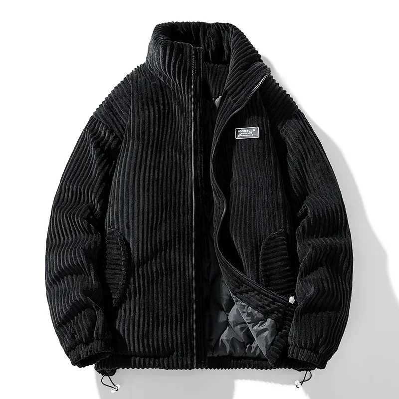 Winter Corduroy Parka jacket mens cotton pad Parkas autumn inflatable jacket mens retro mens standing neck windproof jacket W250320