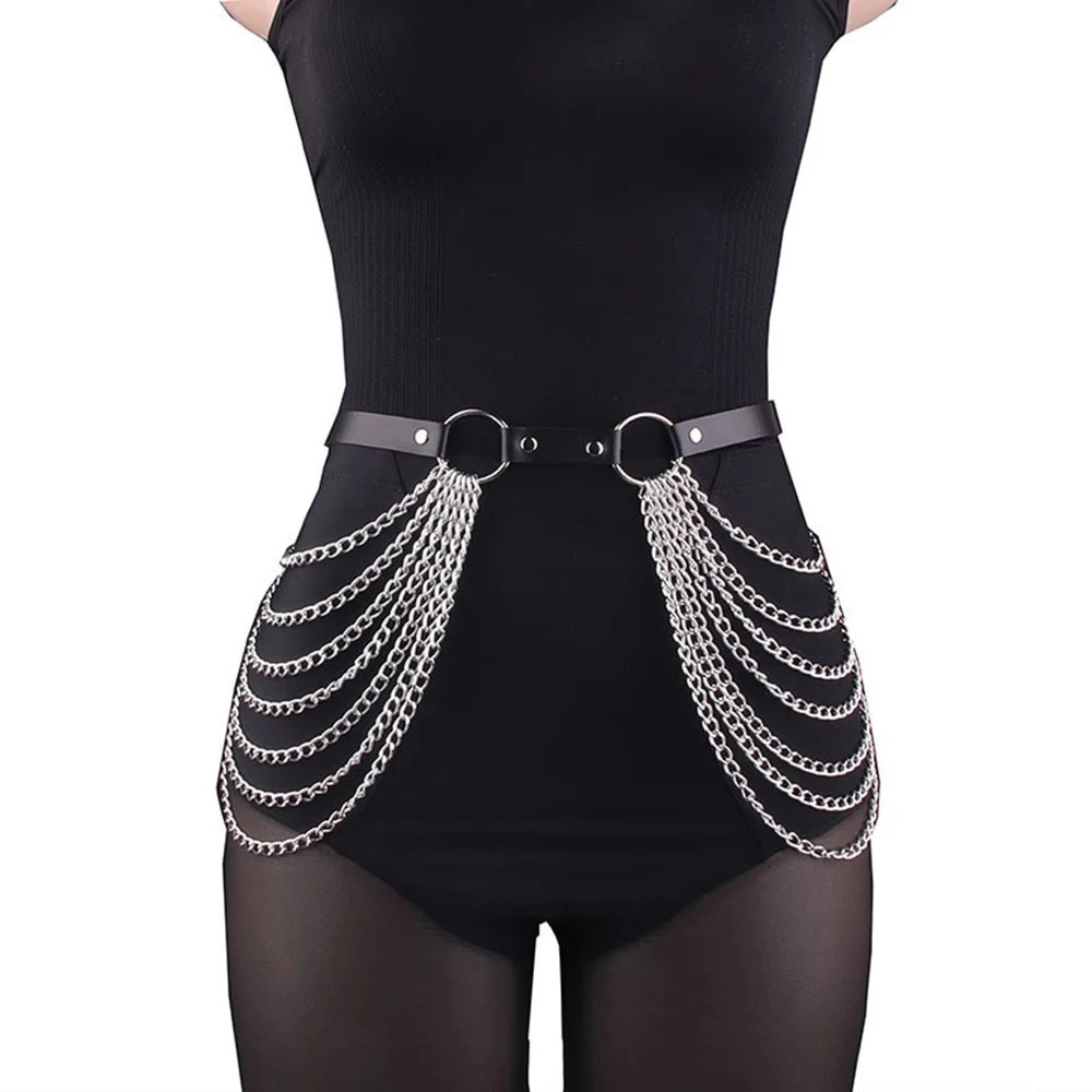 Plus Size Leather Harness Belt Sexy Waist Seal With Chain Body Bondage Fashion Punk Gothic Clothing Suspende Waist Accessories 250320