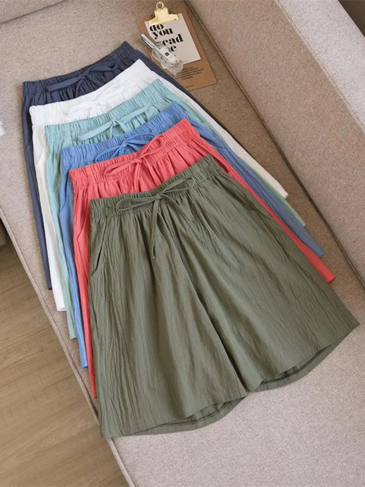 Women Cotton shorts Summer Casual Solid Two Pockets shorts high waist loose shorts for s Soft Cool female shorts 250320