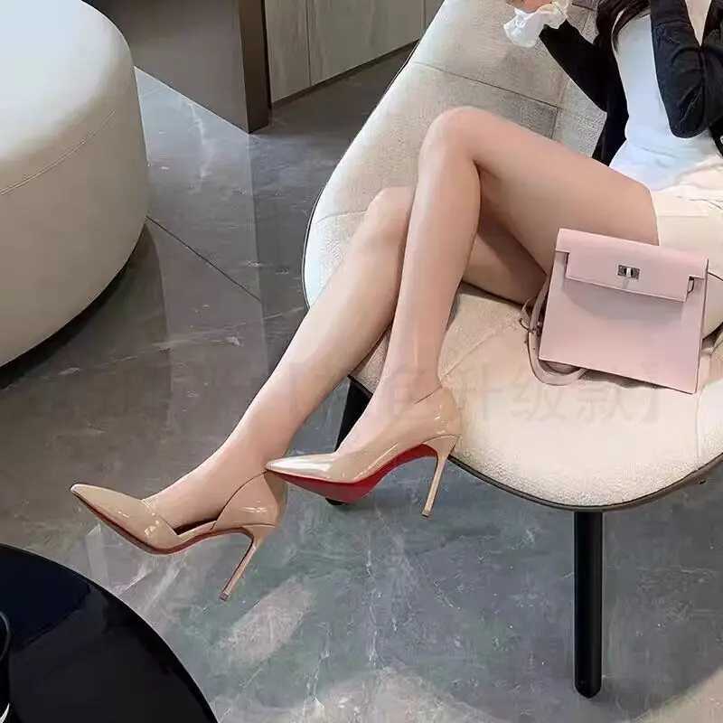 Side Empty Red Sole Nude High H Pumps For Wen 2024 New Spring And Autumn Style Pointed Slim High H Shoes Y250319