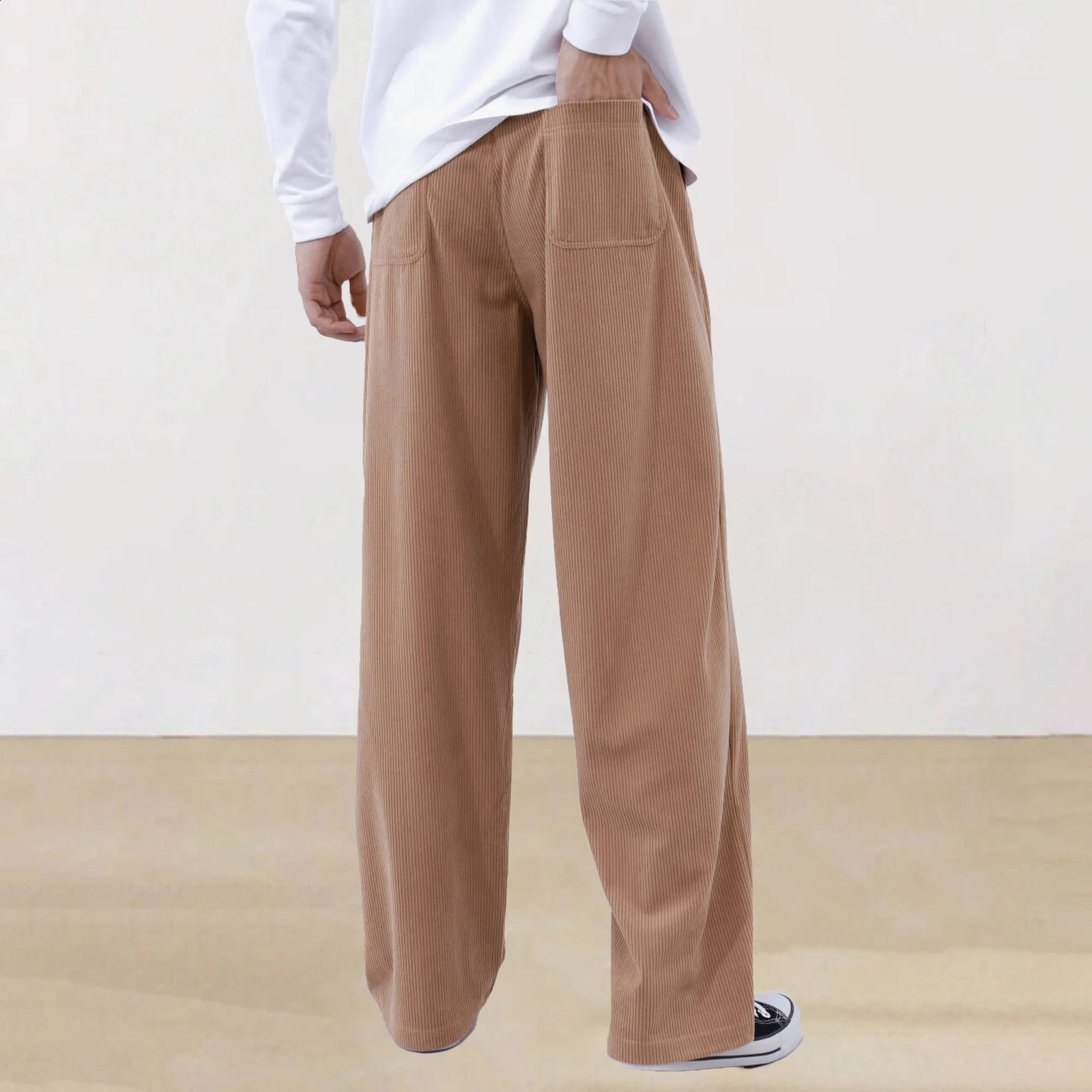 Summer solid color laceup sweatpants corduroy simple pants mens fall and winter casual 250317