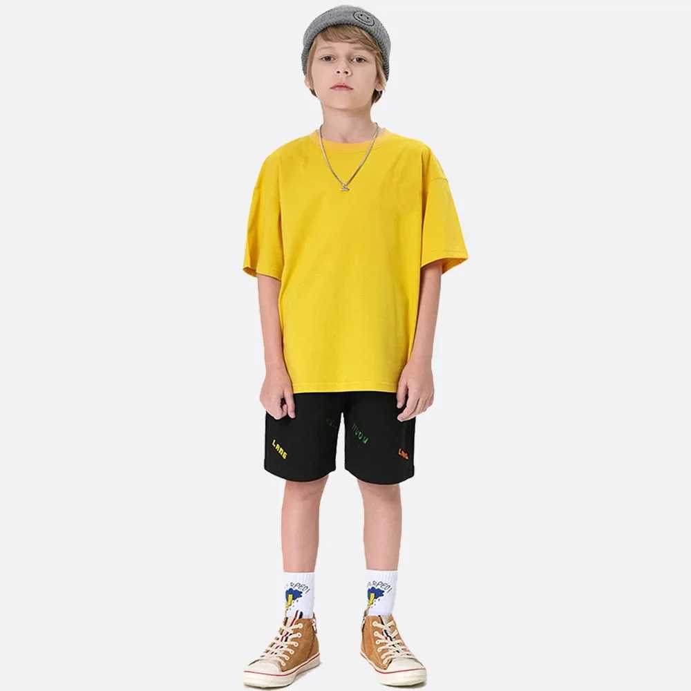 1-14Y childrens solid color sweatshirt with absorbent short sleeved T-shirt suitable for boys and girls classic black and white cotton comfortable top