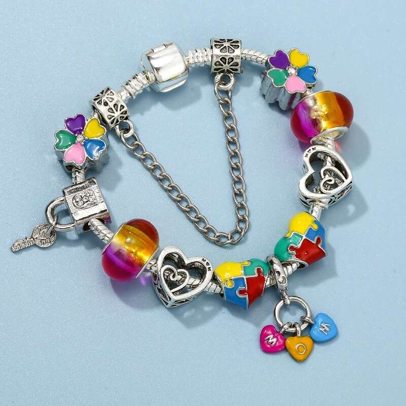 Colorful MOM Dangles Charm Bracelets With Vintage Silver Color Crown Beads Bracelet Couples Jewelry Gift For Women Mother