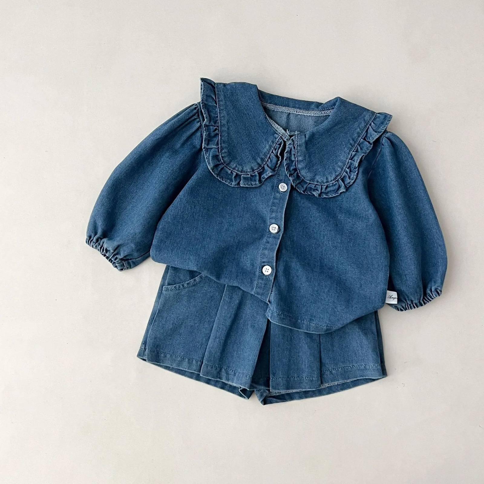 Korean style childrens casual fashion spring twopiece denim suit for girls clothing set 250319