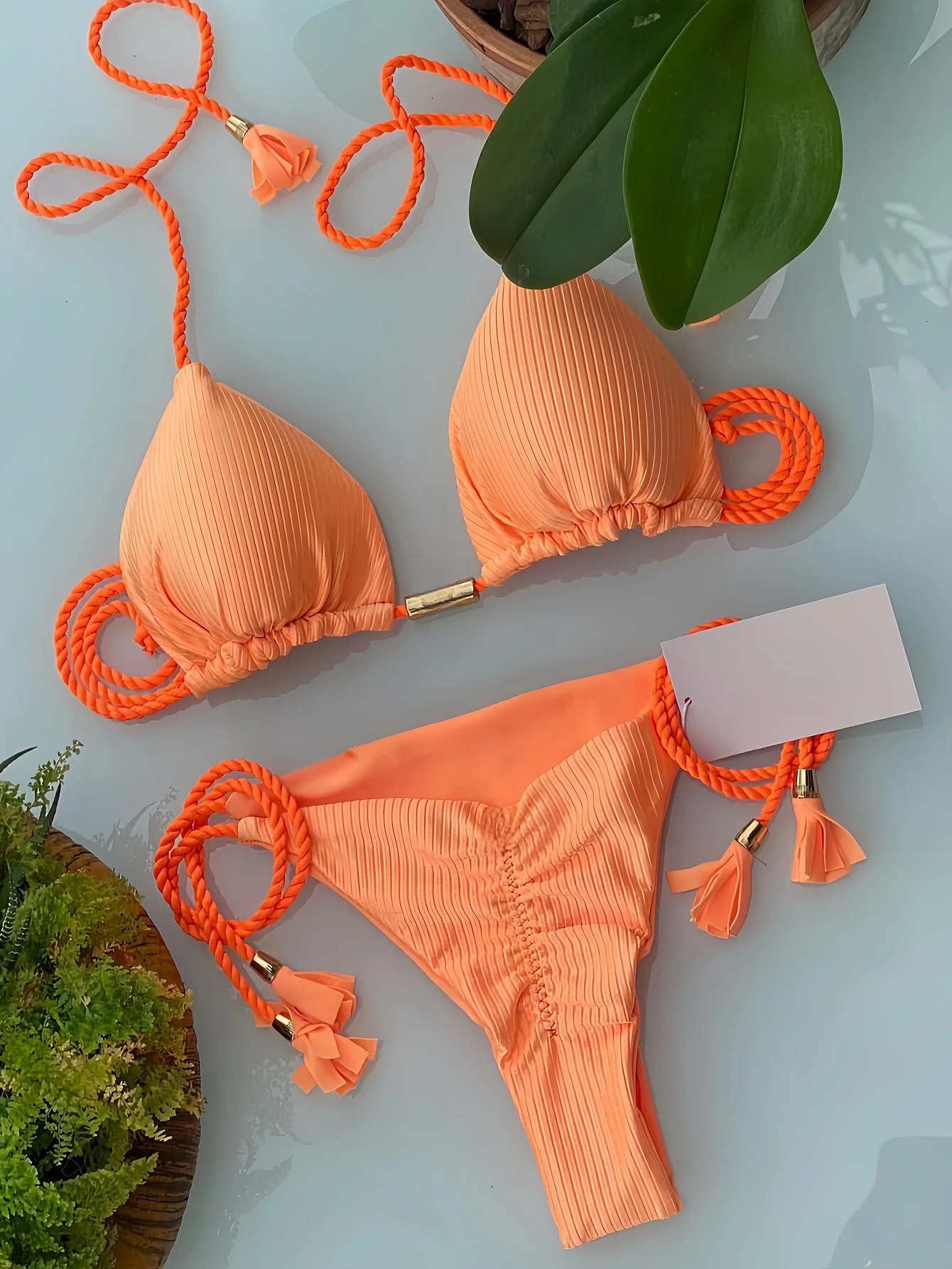 Sexy Braiding rope Bandage Solid Bikini Set Women Swimsuit Pit strip fabric Triangle Swimwear Bathing Suit Brazilian Biquinis 250320