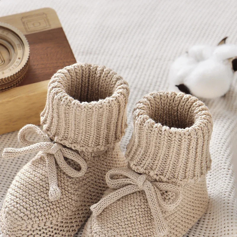 Infant Baby Shoes Cotton Knitted born Girl Boy Boots Fashion Solid Warm Toddler Kid Slip-On Bed Shoes Handmade 0-18M Footwear 250319