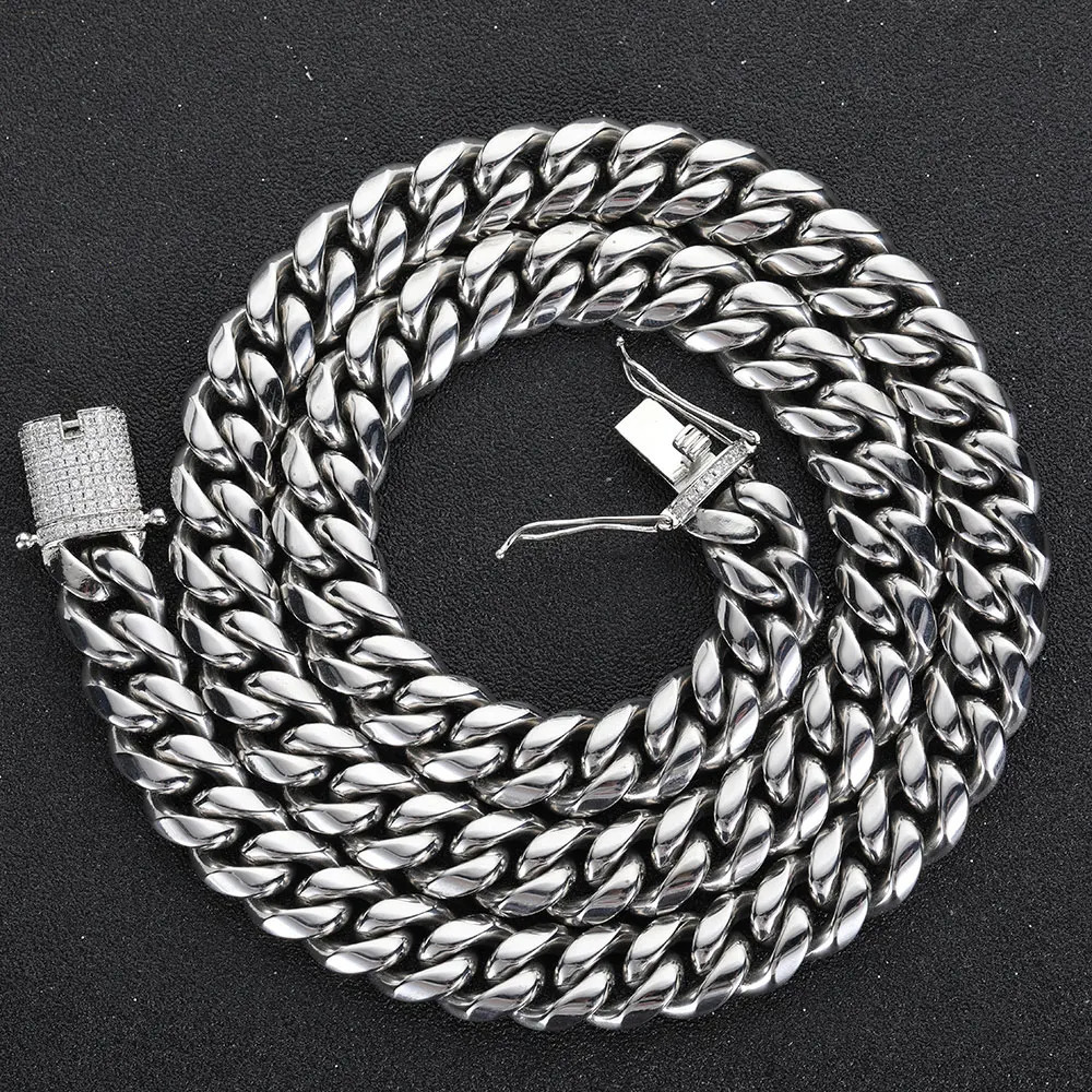 Drop Hip Hop Three Times Plated Stainless Steel Jewelry Bling Iced Miami Cuban Link Chain Necklace For Men 250318