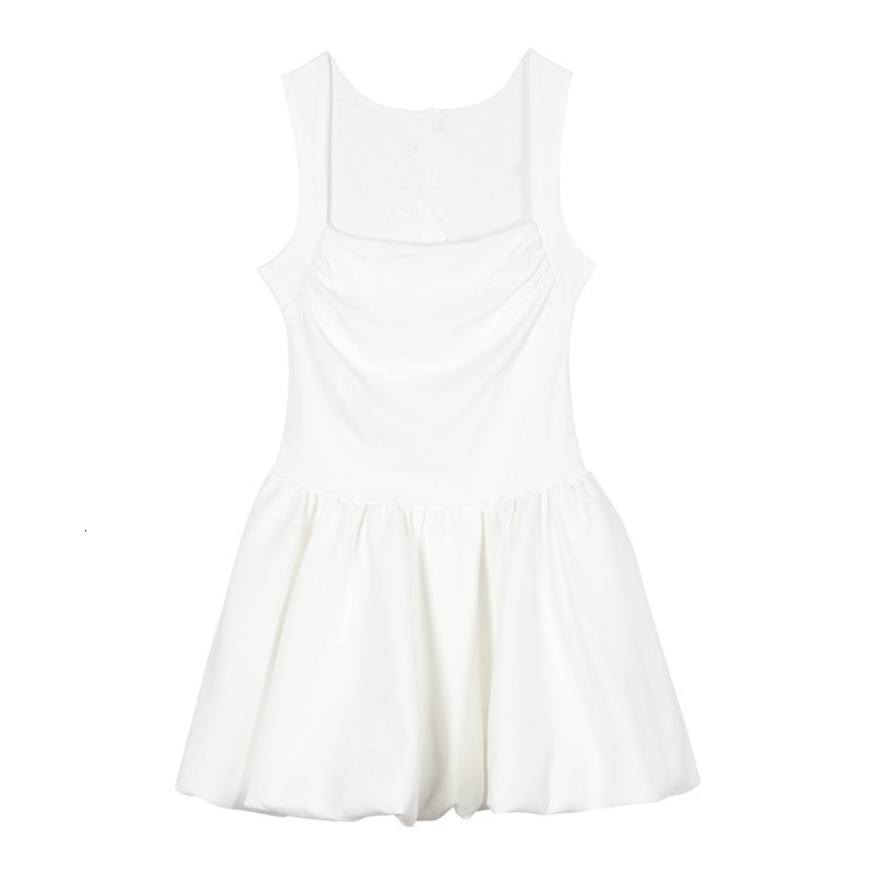 Women Solid Ruched Prom Mini Dresses Spicy Girl Party Suspender Bubble Dress Female Classic Birthday Waist Dress 250319