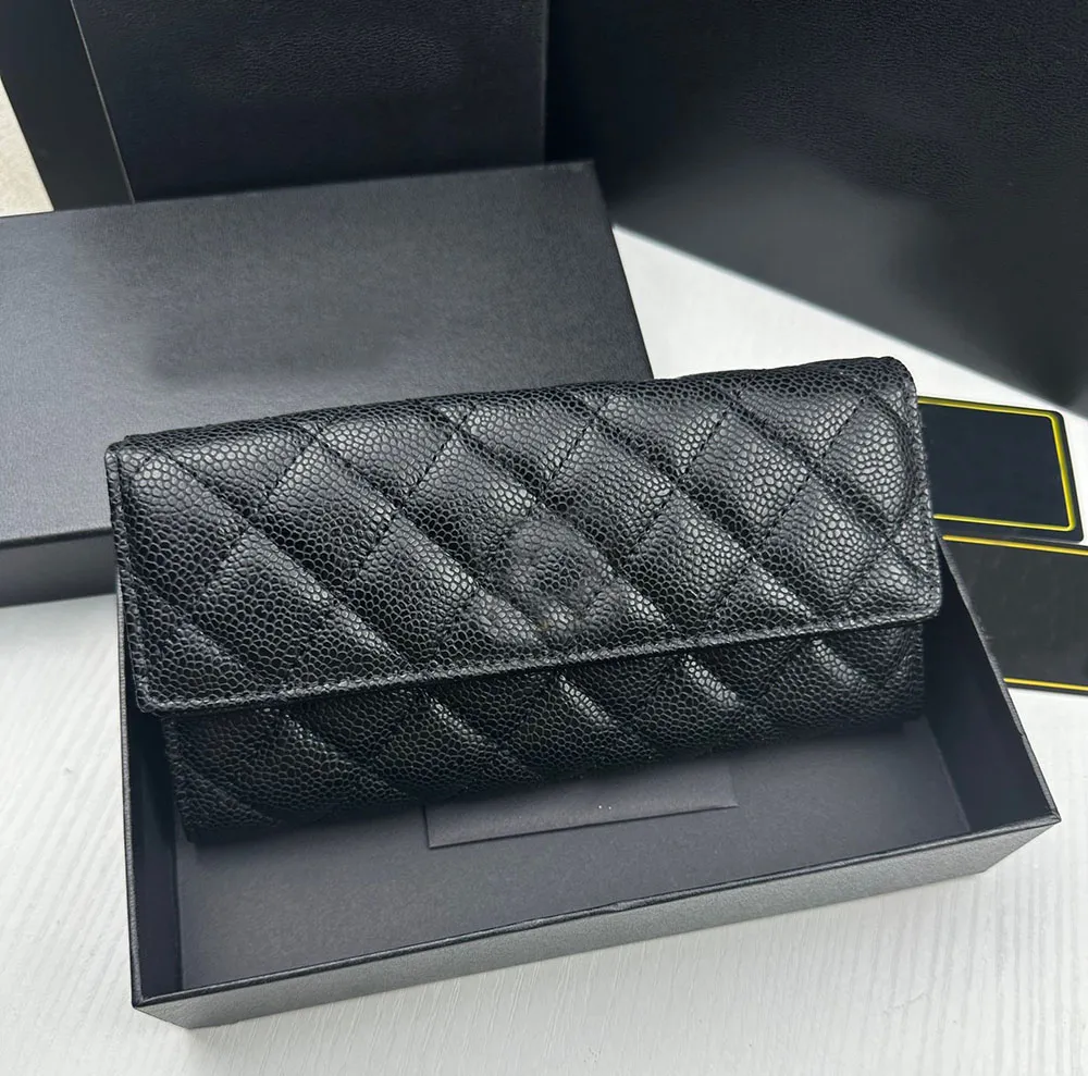 Ladies' Wallet Handheld Bag Designer Wallet Cardholder High Quality Caviar Sheepskin Leather Buckle Zipper Cash Pocket Purse Coin Purse Credit Card Long Wallet 3132