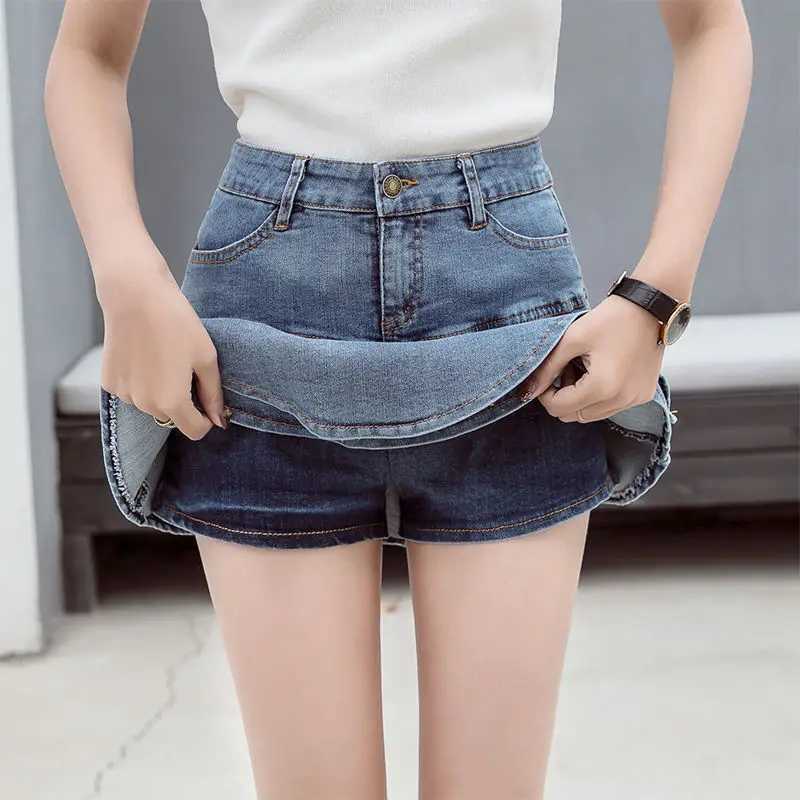 Ruffle edge pleated shorts for women 2023 summer low waist A-line Y2K denim mini shorts for women outdoor sex skin for womenXJ250320