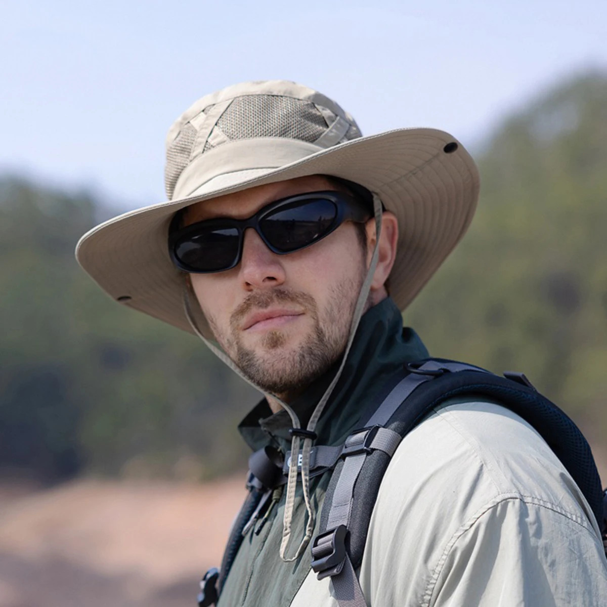 1PC Hollow Bucket Hat for Men Breathable UPF 50 Hiking Beach Foldable UV Protection Fishing Summer Safari Sun Cap Adjustable 250320