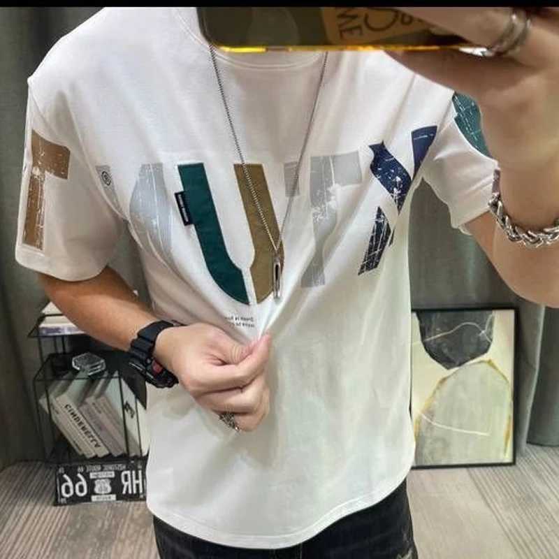 2023 Summer New Street Letter Printed T-shirt Mens Round Neck Short Sleeve Loose Casual Cotton ZipperT250319