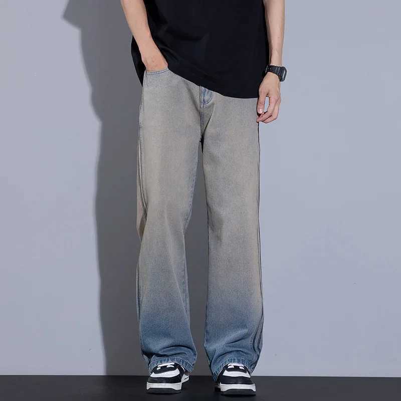 2025 New Mens High Street American Jeans Straight Korean Casual Trouser Fashion Retro Wide Mens Personalized JeansT250319