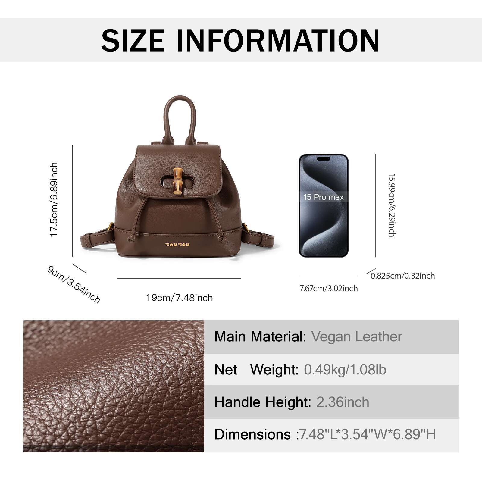 TOUTOU Women Backpacks Original Retro College Girl Versatile Design Commuting Bamboo Joint Backpack Cosmetic Makeup Bag