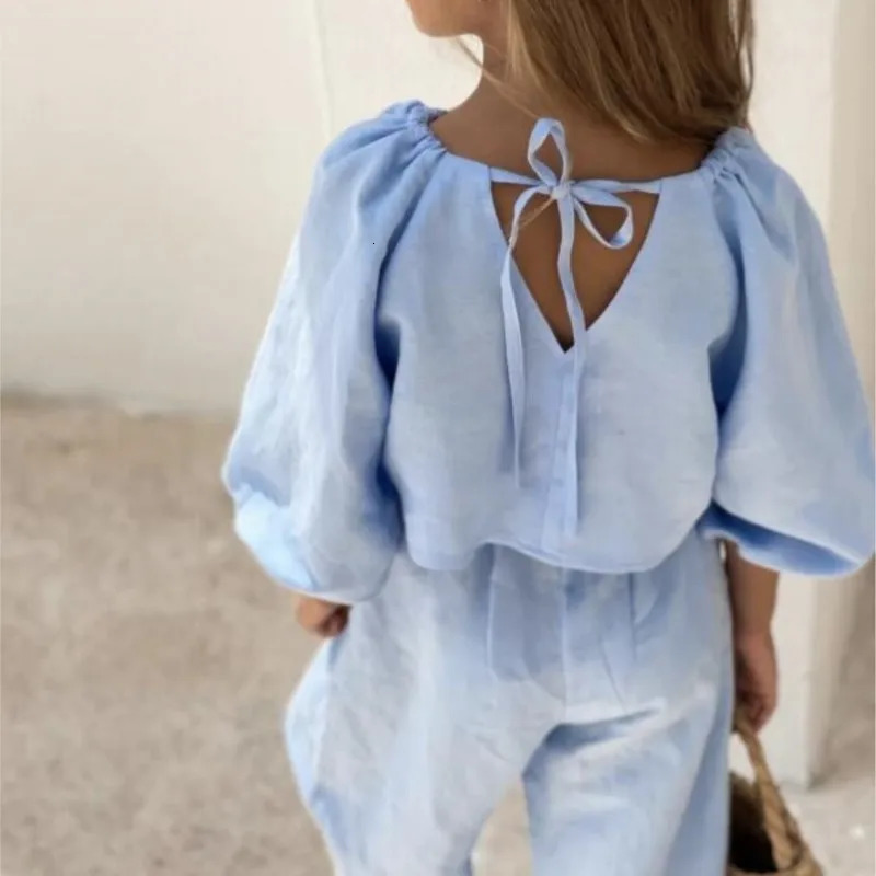 Fashion baby girl cotton linen clothing set shirtpants 2piece and toddler springsummer 16Y 250319