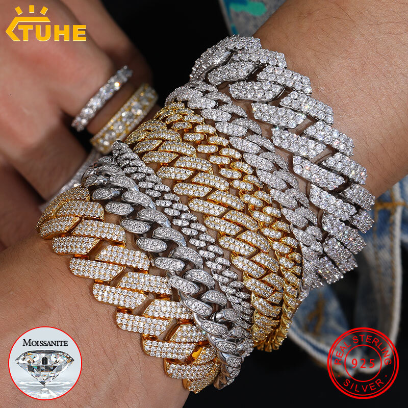 Fine Jewelry VVS1 D Color Moissanite Cuban Chain Bracelet For Men Luxury S925 Silver Bracelet For Men Hip Hop Jewelry