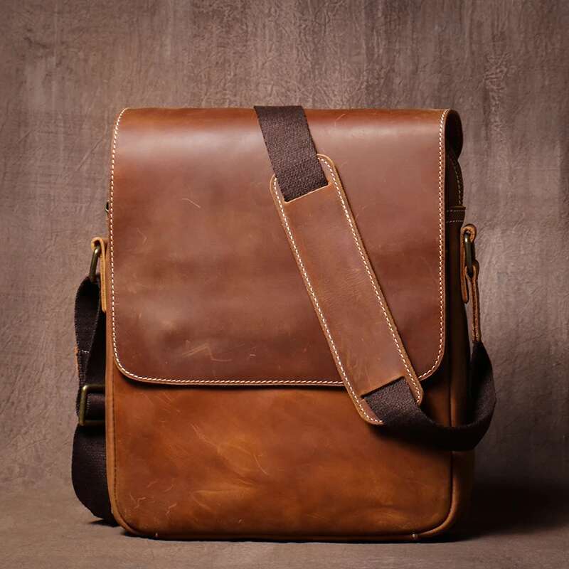 GURO Men's Genuine Leather Shoulder Bag Vintage Classic Flap Messenger Bags Higher Quality Crossbody For 12 Inch Ipad