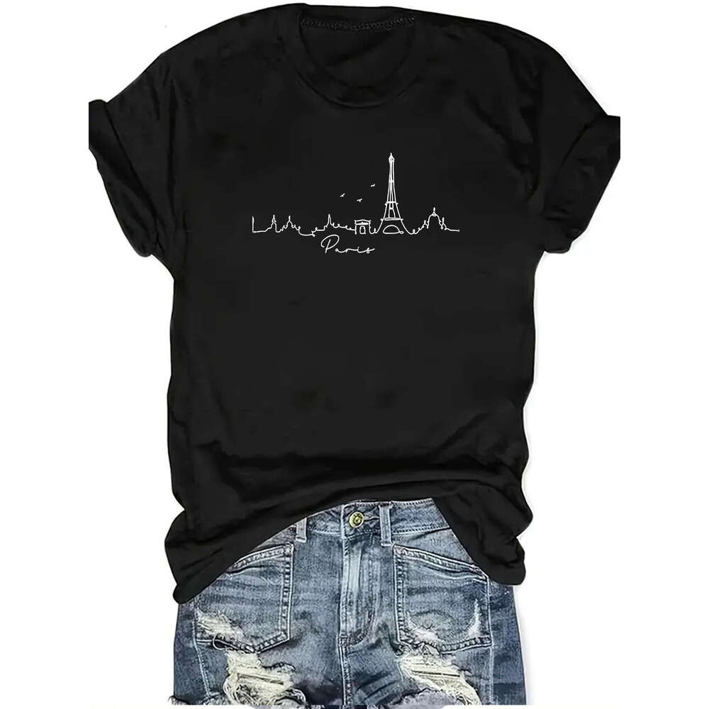 Womens Designer Clothing Women Designer Clothes Women Clothes London Graphic Tees Blue Paris Tower Daily Casual Top Plus Size Womens Short Sleeved T-s