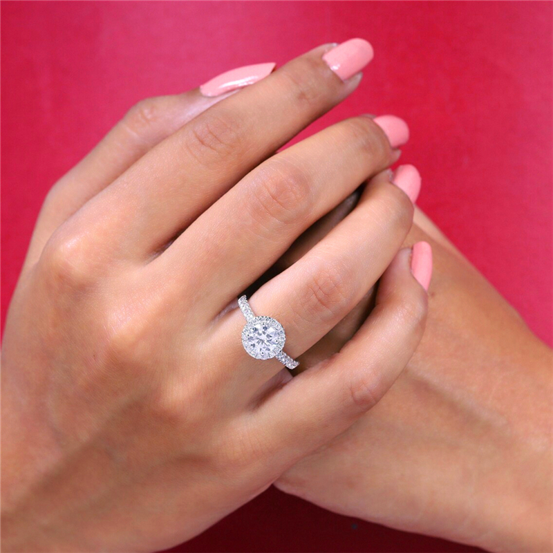 Jewelry 1.0 Carat Round Cut Hlao Engagement Ring Solid 14K White Gold Wedding Lab Grown Diamond Womens Ring HPHT Diamond