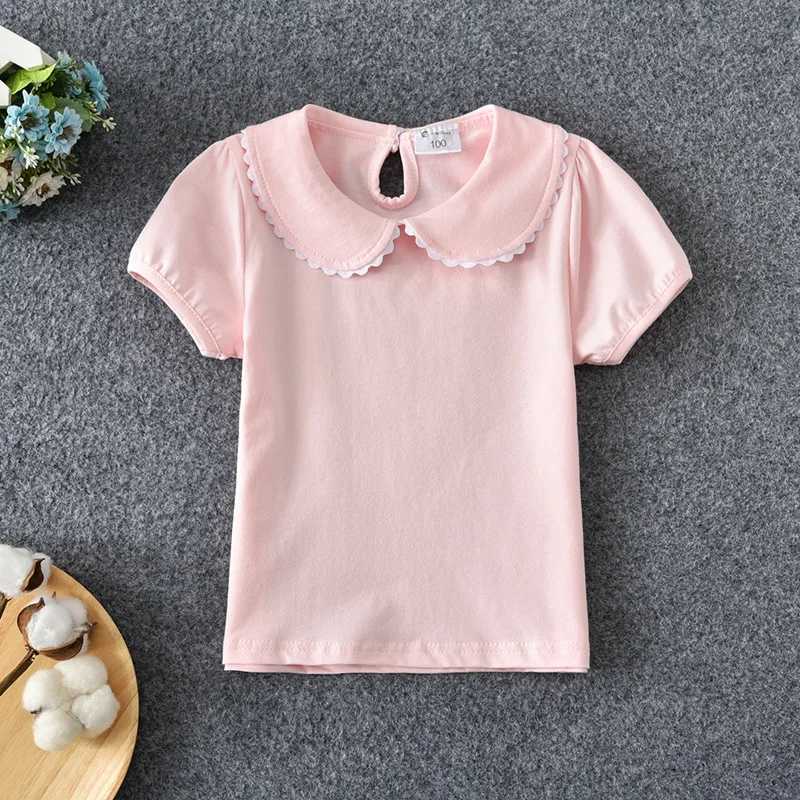 Girls T-shirt summer short sleeved cotton T-shirt Peter Pan collar baby and toddler shirt childrens top childrens clothingT250320