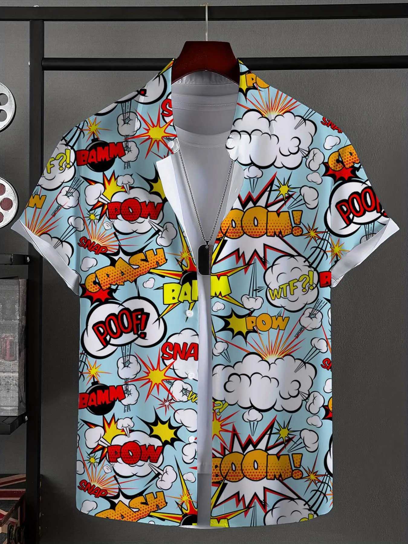 Mens Shirt Fashion Novel Graphic Tops Button Up Shirt Casual New Unisex Shirt Vacation Lapel Short Sleeves Shirt Carnival M250320