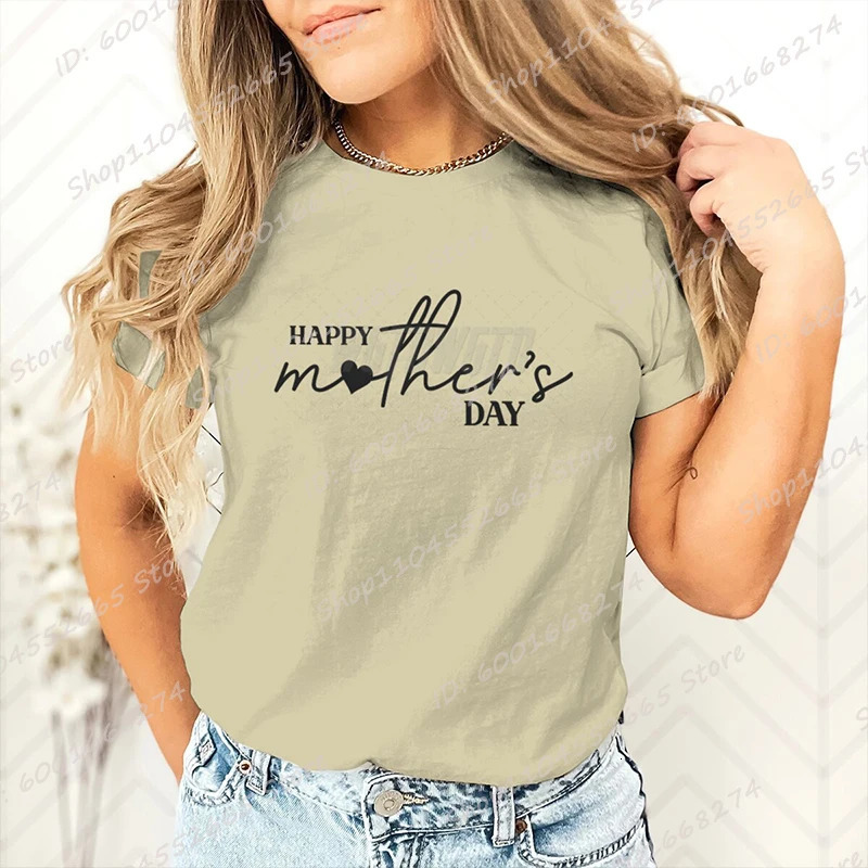 Happy Mothers Day Print T-shirts For Women Summer Short Sleeve Round Neck T Shirt Cute Loose Mothers Day Gifts Tops 250320