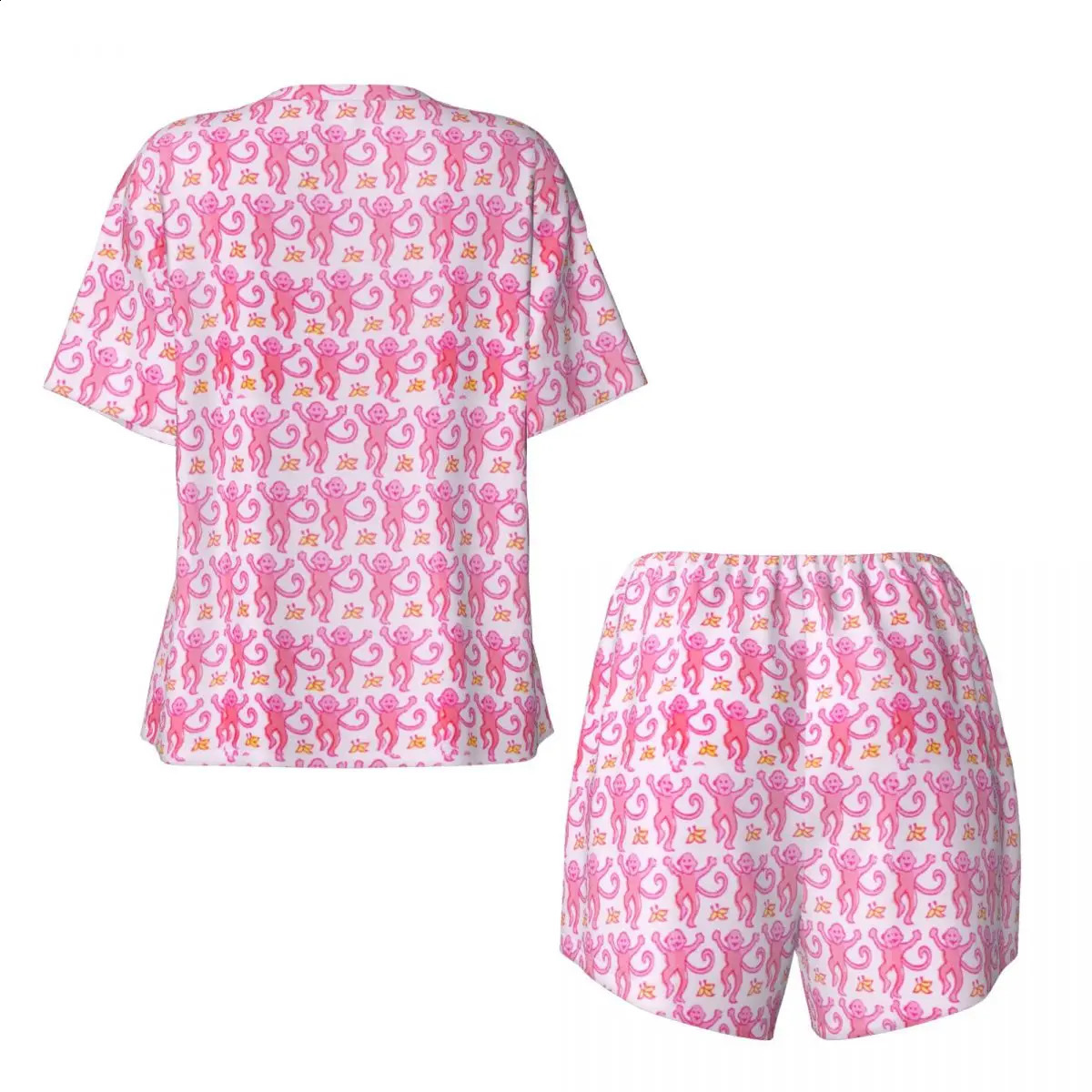 Womens Preppy Roller Monkeys Rabbit Pajamas Set Custom Printed Anime Pink 2 Piece Pjs Sets Short Sleeve Sleepwear Loungewear 250319