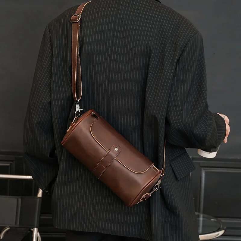 Retro Fashion Men Bucket Bags Barrel Shaped Shoulder Messenger Men's Crossbody Bag Handbags