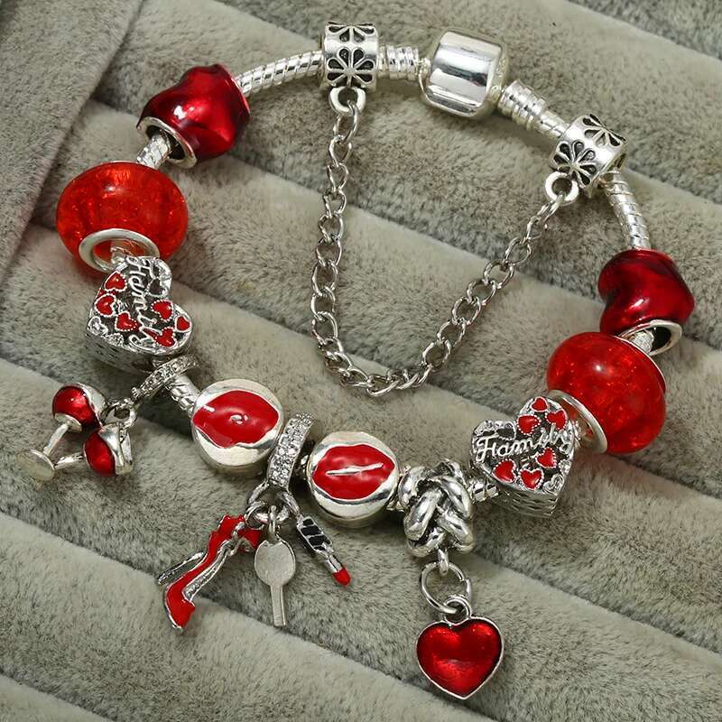 Romantic Love Styles Charm Bracelet With Red Love Cann Beads Bracelets Bangles For Women Wife Jewelry Gift Dropshipping