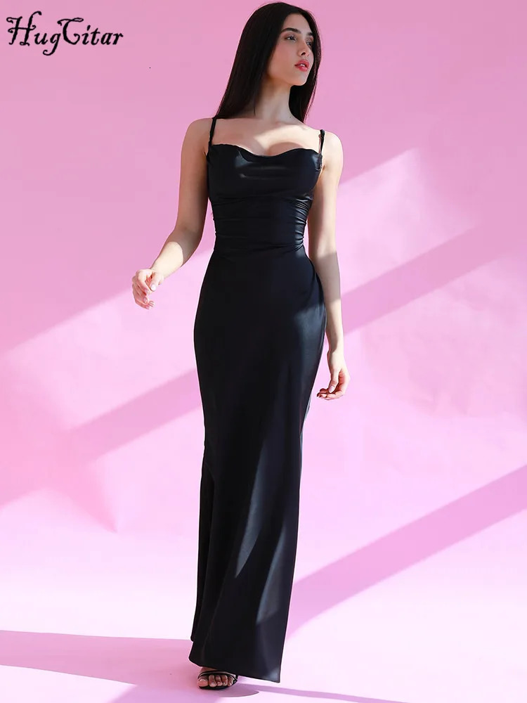 Quick view Wish list Elegant Satin Slips Backless Solid Bandage Sexy Bodycon Maxi Dress Summer Women Clothes Evening Party Birthday Vacation 250320