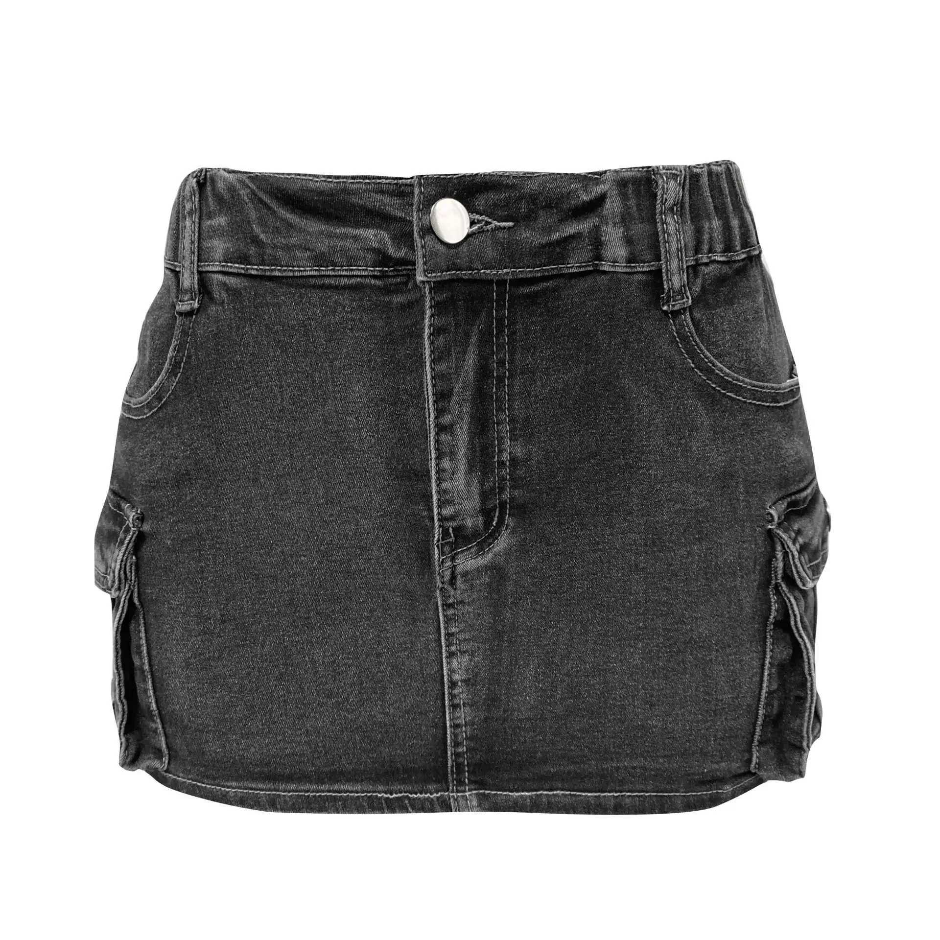 Cowboy Tight Womens Short Jeans Y2k Cargo Tight Hip Bag Ele Splicing Skiing Casual Pocket Button Streetwear Sexy Summer 2024XJ250320